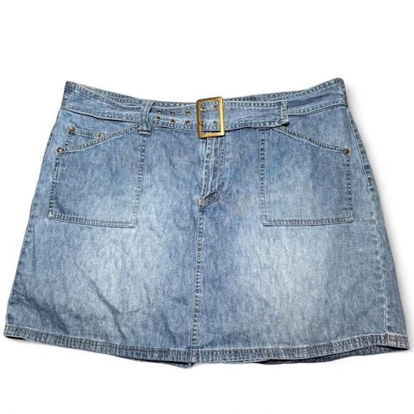 Faded Glory Women’s 22W Denim Skort Blue Jean Mini Skirt Shorts Built In Belted - Picture 1 of 5